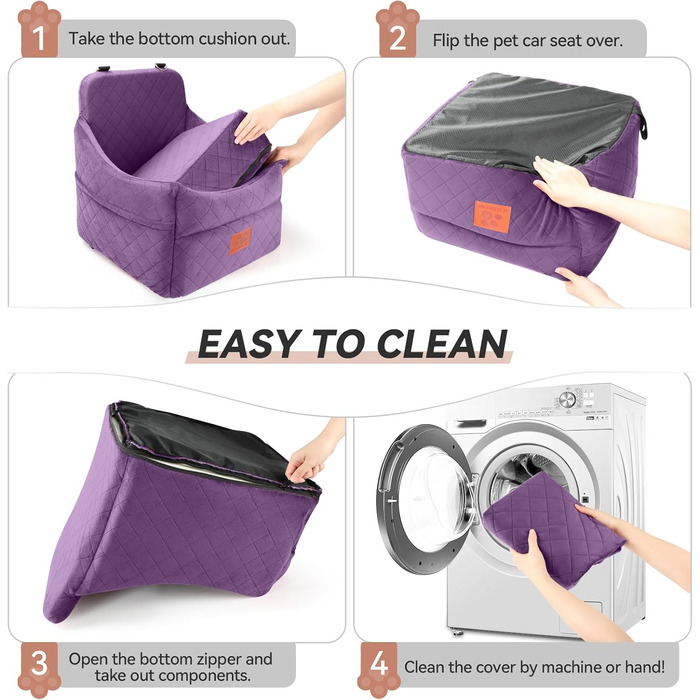 Автокрісло для собак - м'яке, знімне, для малих та середніх порід (до 16 кг), колір ліловий