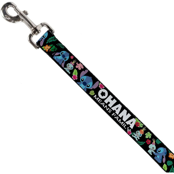Повідок для собак Ohana Family Stitch Scrump, тропічний принт, чорний, 120 см, ширина 3,8 см
