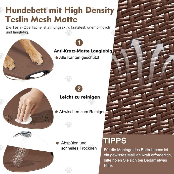 Лежанка для собак Snagle Paw з дахом, піднятий дизайн - стабільне ліжко для собак з антиковзними ніжками, широка тінь - водонепроникна для великих собак, для дому/на вулицю, кемпінг та сад, коричнева, 106 x 84 x 76 см