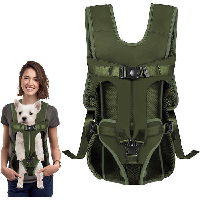Сумка-переноска для собак, м'яка переноска для собак, для маленьких та середніх собак, зручна для прогулянок, велосипедів та походів (чорний, армійний зелений)