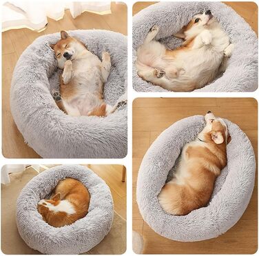 М'яке ліжко для собак: кругла подушка-бублик, 80 см, світло-сірий колір. Підходить для великих, середніх та маленьких собак.