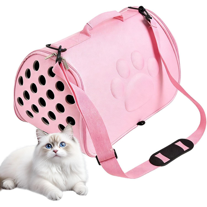 Транслювач для котів - переноска для вихідних, з регульованим плечовим ременем | Переносний для кошенят у дорозі | Для подорожей, походів, літаків, кемпінгу, поїздок, візитів до ветеринара, міста та подорожей з рюкзаком (Рожевий, M)
