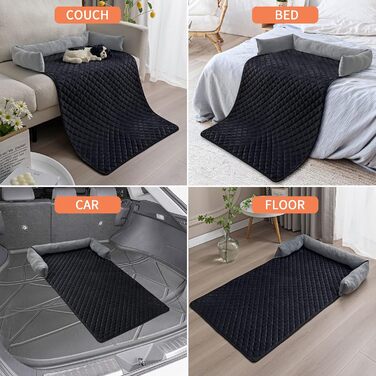 М'яке ліжко-матрац для собак і котів з велюру, антиковзаюче, миється, 75x120 см, сірий/чорний