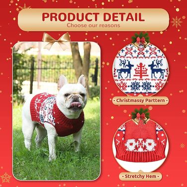 Пуловер для собак на Новий рік, теплий в'язаний пуловер з візерунком (сніжинка-олень), розмір L