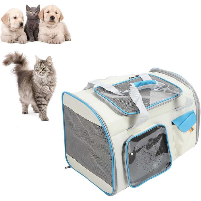 Транслювач для тварин XOYIXOYI, дихаючий рюкзак-переноска для котів та собак, велика місткість, легкий у догляді, для прогулянок на вулиці (білий та блакитний)