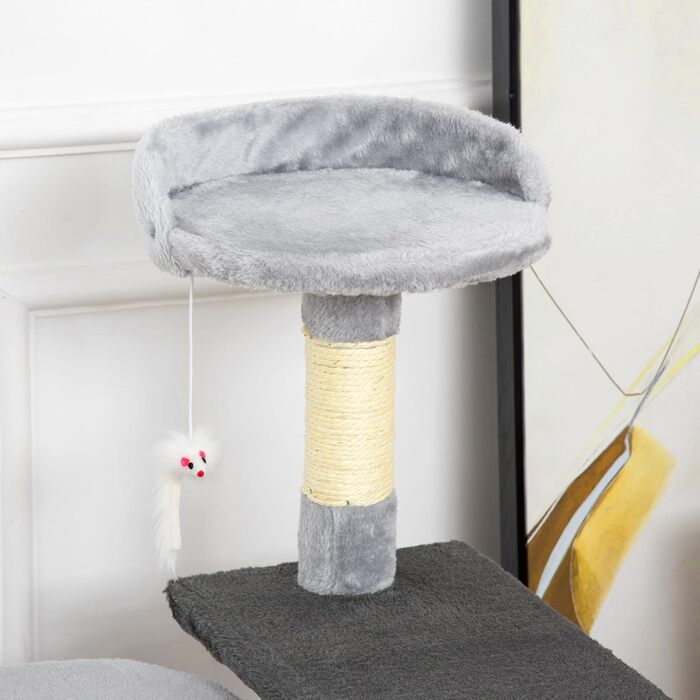 Кігтеточка PawHut для котів - велика кігтеточка-вежа 48x48x100 см з платформами, будиночком та сірим плюшем