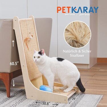 Котячий когтетоп PETKARAY L-подібний, 68 см, з сизалю, для котів, з котячою м'ятою та іграшкою-мишкою