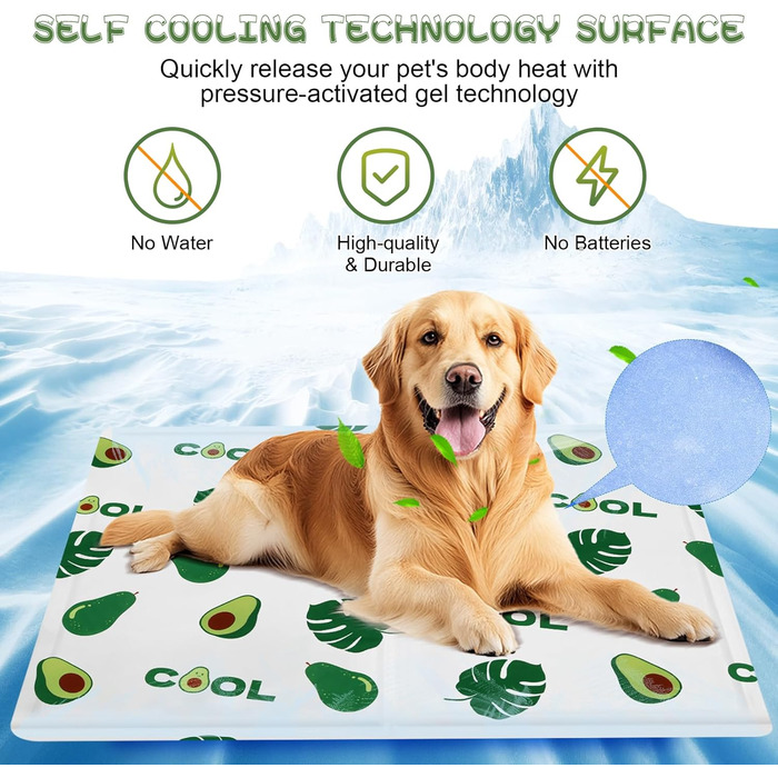 Кілим-охолоджувач для собак та котів Ninonly 50 x 65 см - самоохолоджуючий, водонепроникний, з нетоксичним гелем (Авокадо)