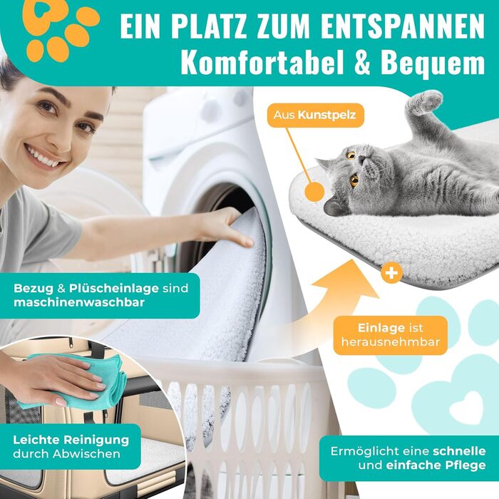 LOVPET® Транспортна переноска для собак та котів, 60x42x44 см | Складана переноска для тварин з мискою та плечовим ремінцем | для котів та собак, Бежевий M