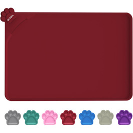 Водонепроникний килимок для годування домашніх тварин з високими бортиками, 55 x 38 см, силіконовий, нековзний, для собак, котів, запобігає розливанню води (Вулкан-червоний)