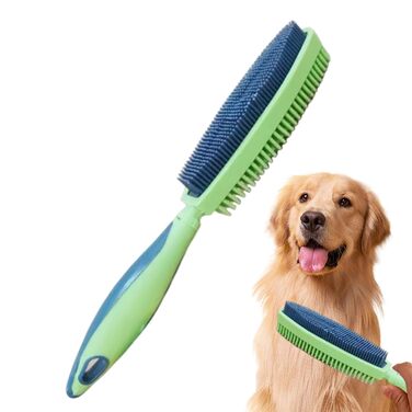 Щітка для собак для видалення шерсті, двосторонній гребінь для грумінгу, щітка для вичісування шерсті, для тварин, кроликів, кошенят, цуценят, для видалення шерсті, очищення, купання, душ (Сіро-зелений)