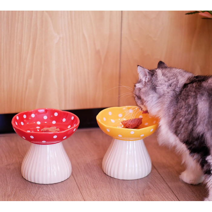 Підвищена годівниця для котів RESVUGA з милим дизайном у вигляді гриба, безпечна керамічна годівниця для маленьких собак, корму та води (Жовтий)
