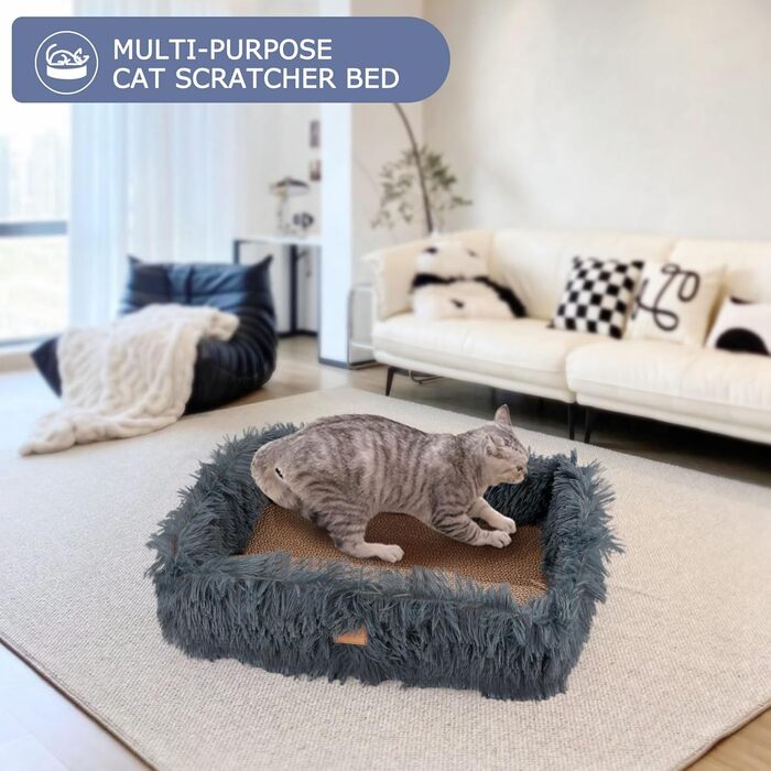 Котячий когтетоп з картону з коробкою, міцний, великий, з фетру, двосторонній, для захисту меблів (44×34×14см, сірий)