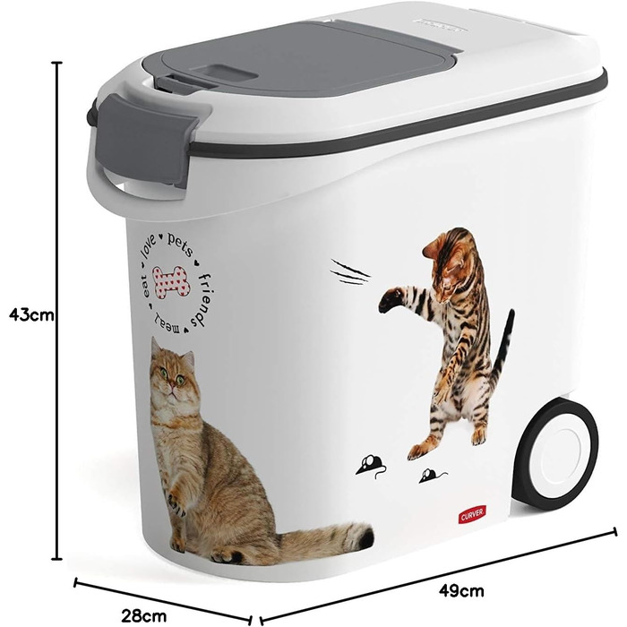 Контейнер для корму Curver 12 кг / 35 л, білий/сірий, для котів, Love Pets, пластиковий, 49,3 x 27,8 x 42,5 см