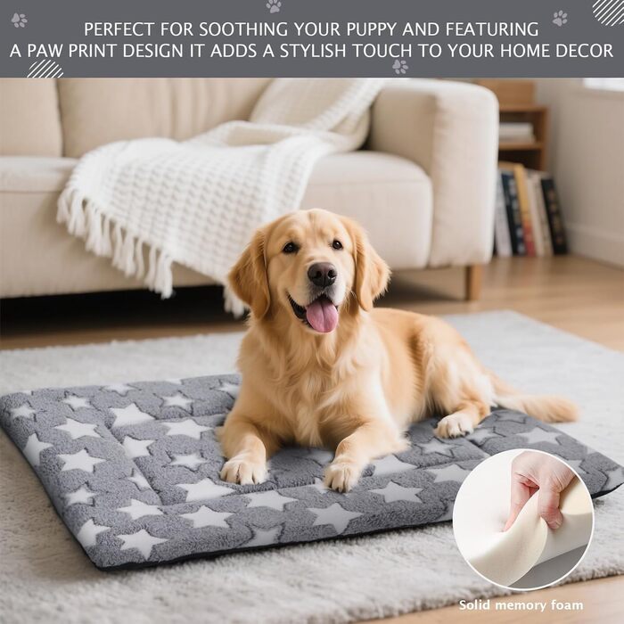 Ортопедичне ліжко для собак BVAGSS, м'яка та тепла підстилка для собак, 100x80 см, білий зірковий принт