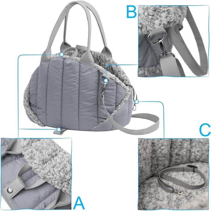 Сумка-переноска для собак, транспортувальна сумка, переноска для тварин, регульована висота, аксесуари для собак, переноска для подорожей, 38x24x28 см, розмір Asche 1: 38x24x28 см Asche