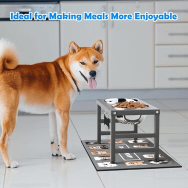 Підвищена годівниця для собак великих та екстра-великих порід, з підставкою та двома мисками з нержавіючої сталі (2,863 г), з нековзною основою, висота 43 см, висота мисок 25 см, сіра, L