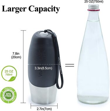 Фляга для води для собак VIVAGLORY Pawhike, 750 мл, нержавіюча сталь, портативна