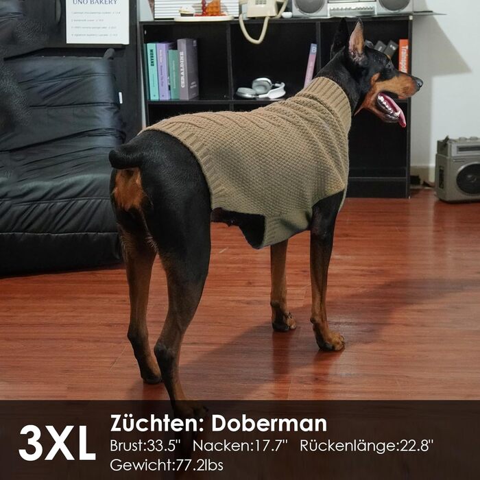 Світер для собак, теплий плед для великих собак, в'язаний плед для собак, теплий плед для собак на зиму, флісовий плед для добермана, хакі, 2XL XXL хакі