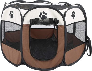 Складане зоо-намет для тварин 8-секційний з бічною сіткою – вольєр для домашніх тварин з блискавками для використання в приміщенні та на вулиці, для подорожей, кемпінгу 68 x 45 см (колір кава)