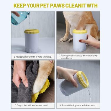 Очисник лап для собак PJDDP з рушником: портативний, силіконовий, для собак і котів, масаж, видалення бруду (сірий)