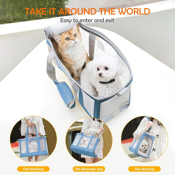 Транспортна сумка для собак та котів ALLSOPETS - дихаюча переноска для цуценят та котів, знімний килимок, сумка для подорожей, кемпінгу та прогулянок, блакитна