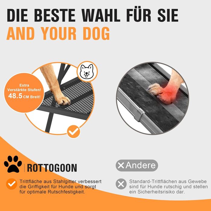 Східці для собак ROTTOGOON, 4-ступеневі, складані, з антиковзкою поверхнею, для автомобіля, SUV та вантажівки