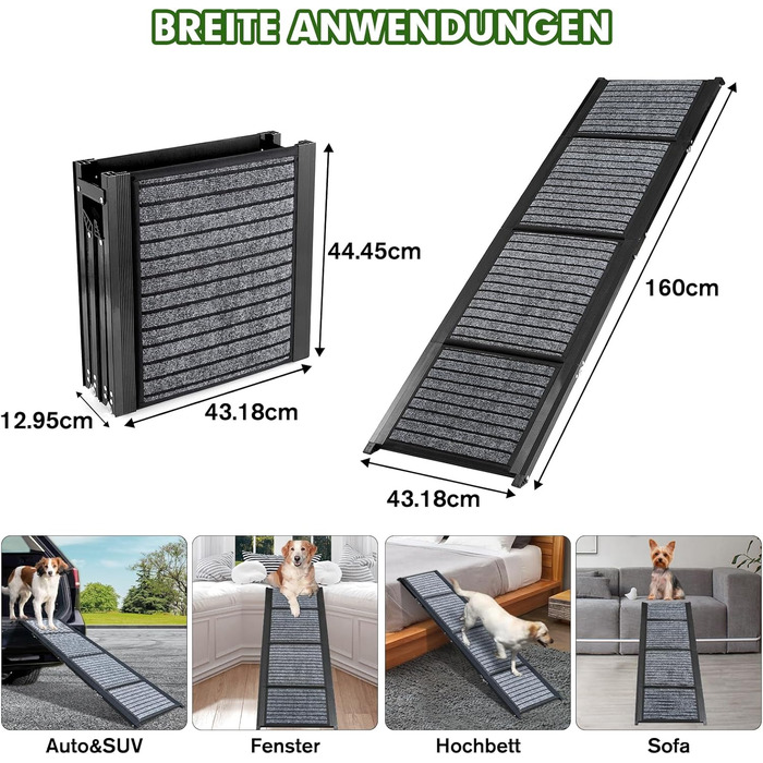 Рампа для собак у машину, складана, 160 см, з антиковзким покриттям, для легкових автомобілів, вантажівок та SUV, до 90 кг