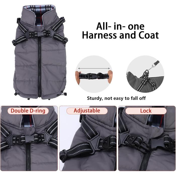 Водонепроникний зимовий теплий нашийник для собак, розмір M (довжина спини 34 см), сірий