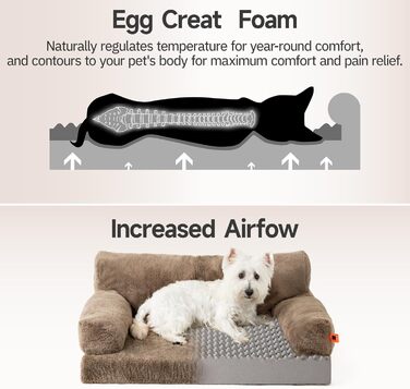 Ортопедичний лежак для собак MeWoofun, середній, водонепроникний, антистресовий плюшевий чохол, 90 x 65 x 30 см (Коричневий, L)