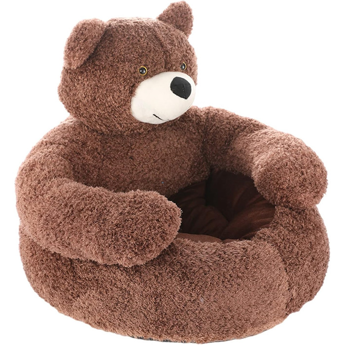 М'яке ліжко для котів та собак: кругле, плюшеве, знімний чохол, 60 см (колір: коричневий)