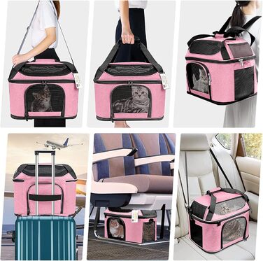 Велика переноска для котів, сертифікована Öko-Tex, м’яка, авіа-допуск TSA, на 2 коти до 9 кг, рожева