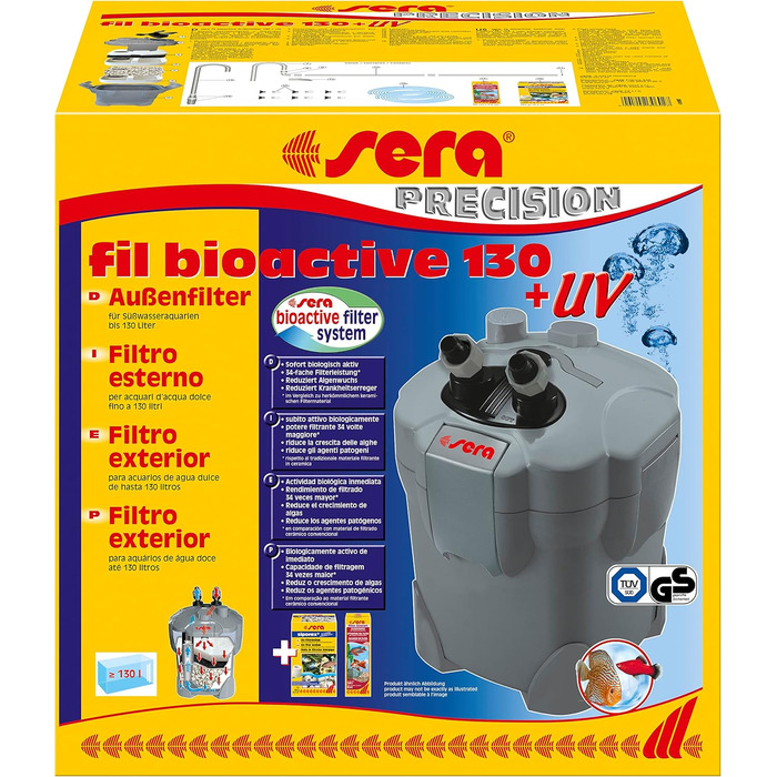Зовнішній фільтр sera fil Bioactive 130 + UV для прісноводних акваріумів до 130 л, 5 Вт UV-C лампа, захист від водоростей та хвороб, оптимальні фільтруючі матеріали, потужна фільтрація