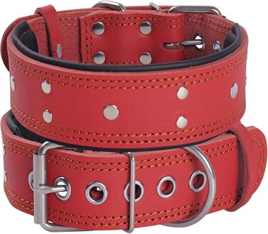 Нашийник для собак з натуральної шкіри, XL, червоний. Товстий, м'який, 5 см, для середніх та великих порід
