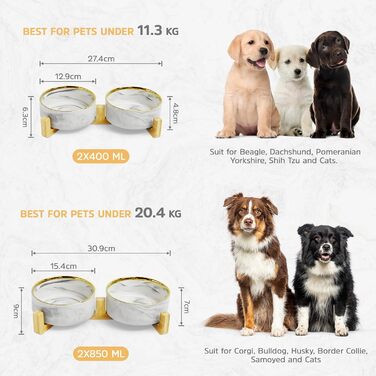 Підвищена годівниця для собак та котів з кераміки, 2x850 мл | Годівниця для маленьких собак, котів | Аксесуар для тварин