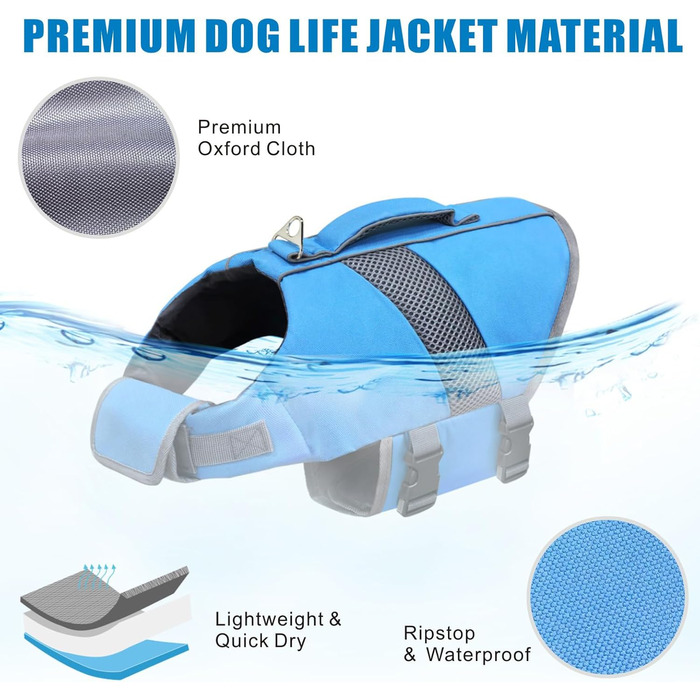 Рятувальний жилет для собак Oslueidy, висока плавучість, відбиваючий елемент, блакитний, розмір M