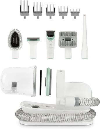 Пылесос H.Koenig PAW400 для шерсті домашніх тварин: собака, кіт. Догляд, стрижка, чистка. 9 насадок, знімний контейнер 1 л, 3 швидкості, білий.