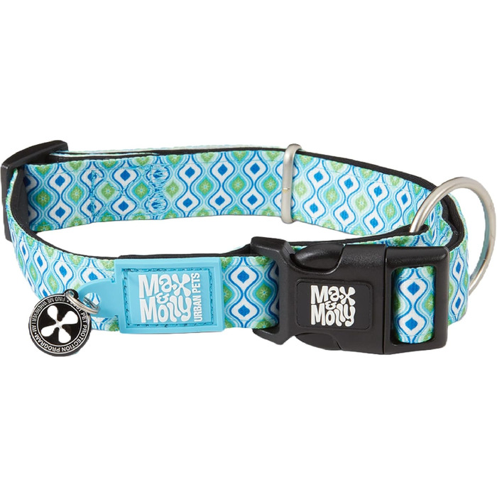 Нашийник для собак Max & Molly з надійною застібкою, стильний дизайн для малих, середніх та великих собак та цуценят, водонепроникний, зручний, регульований, з QR-кодом ідентифікації тварин Gotcha, розмір M (33-53 см), колір Retro-Blue