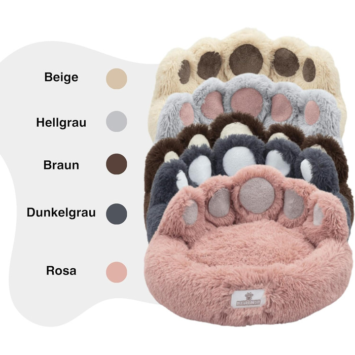 Ліжко для собак Pfoten&nasen® Bärenpfote, Рожеве, M-75см - М'яке кругле ліжко у вигляді ведмежих лапок, зручне для собак середніх порід