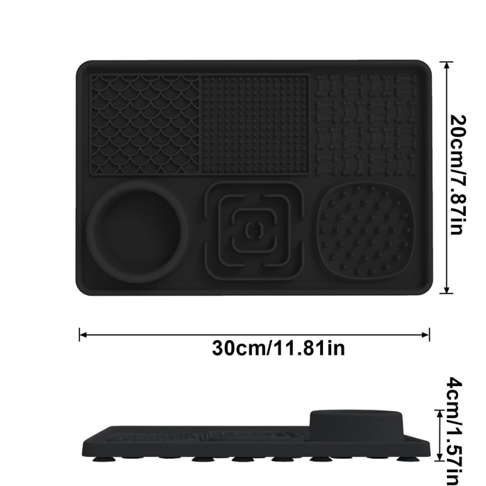 Килимок для собак і котів з силікону з присосками, антипригарний, для ласощів та ігор (Чорний)