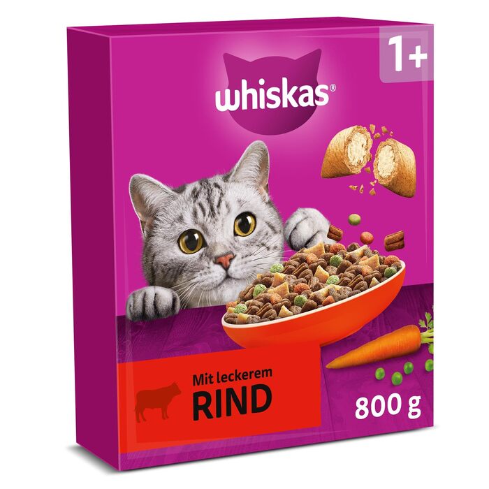 Сухий корм для дорослих котів Whiskas з яловичиною, набір 5 x 800 г