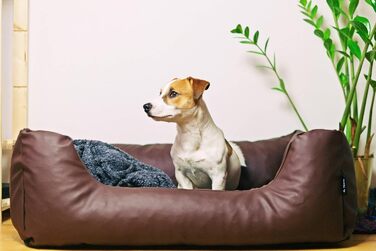 Водонепроникне ліжко для собак 4L Textil Mario з штучної шкіри, корзина для собак, ліжко для великих і середніх собак, собаче ліжко XXL (120x90 см, Коричневе)