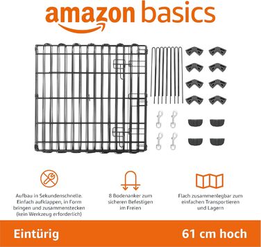 Amazon Basics восьмикутний вольєр для собак і домашніх тварин, складаний, металевий, з дверима, 61 см, чорний