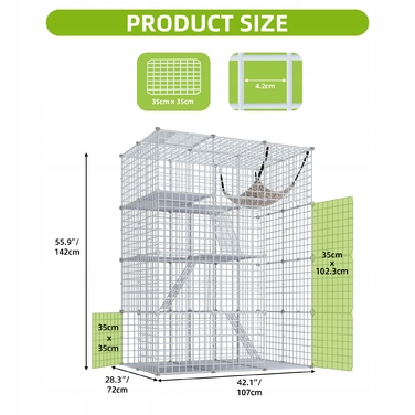 Клітка для котів домашня, металевий вольєр на 4 рівні з 3 сходами, 107x72x142см