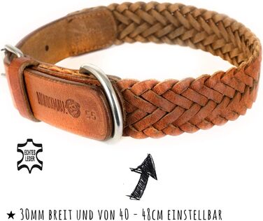 Нашийник для собак Monkimau з натуральної шкіри, плетіння, регульований (55 - 30мм), XS-S: 25мм x 40см