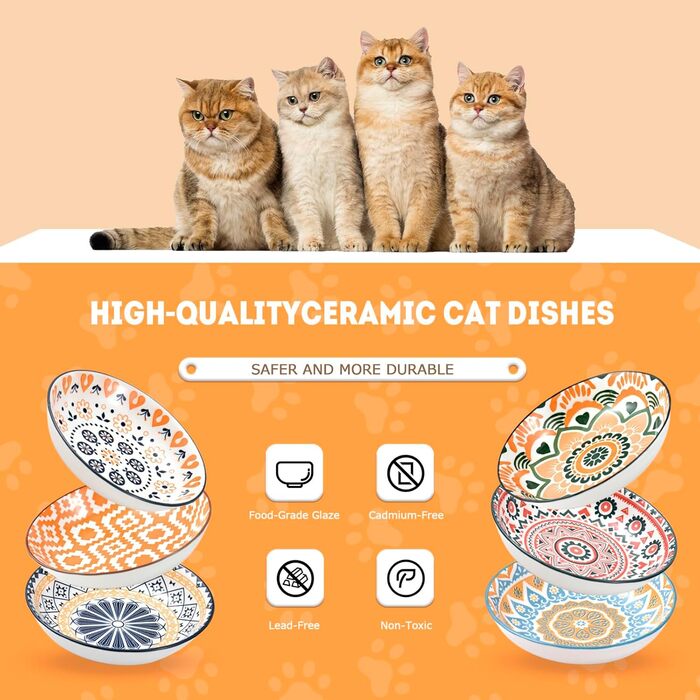 Набір мисок для котів (6 шт.) з кераміки: миски для корму, годівниці, мисочки для води