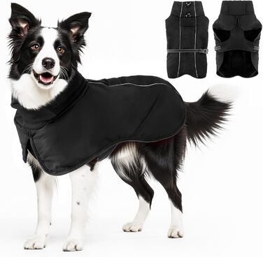 Водонепроникний зимовий теплий одяг для собак - тепла куртка з флісовою підкладкою та високим коміром, чорна, для середніх та великих порід