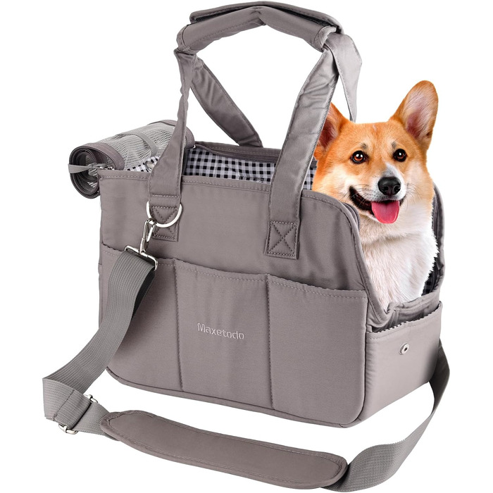 Сумка-переноска для собак та котів Maxetodo, маленька, сіра, 16 x 27 x 34 см