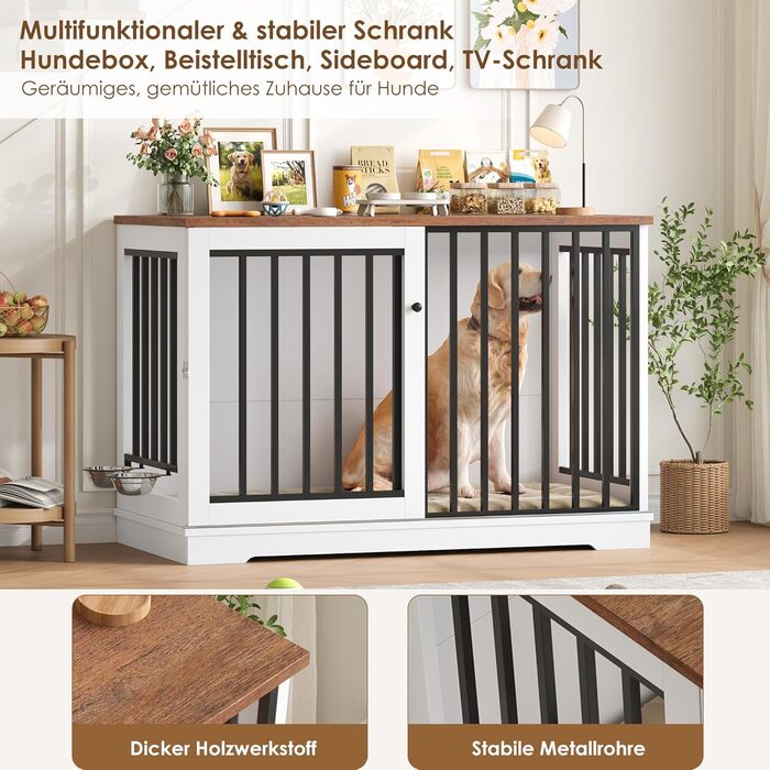 Клітка для собак FirFurd 120см: металева та дерев'яна, XXL, для дому, 120 x 90 x 60 см, коричнево-біла