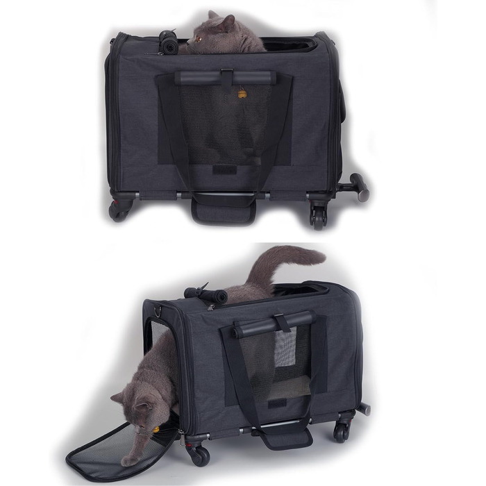 Транспортувальна сумка для домашніх тварин: собак та котів середніх та малих порід. Переноска для подорожей з телескопічним ручками та знімними колесами. Колір: темно-сірий